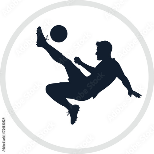 Dynamic silhouette of a soccer player performing a bicycle kick in mid-air silhouette