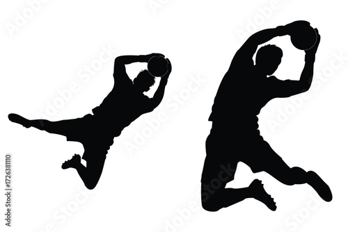 Dynamic silhouettes of goalkeepers in action catching a ball mid-air silhouette