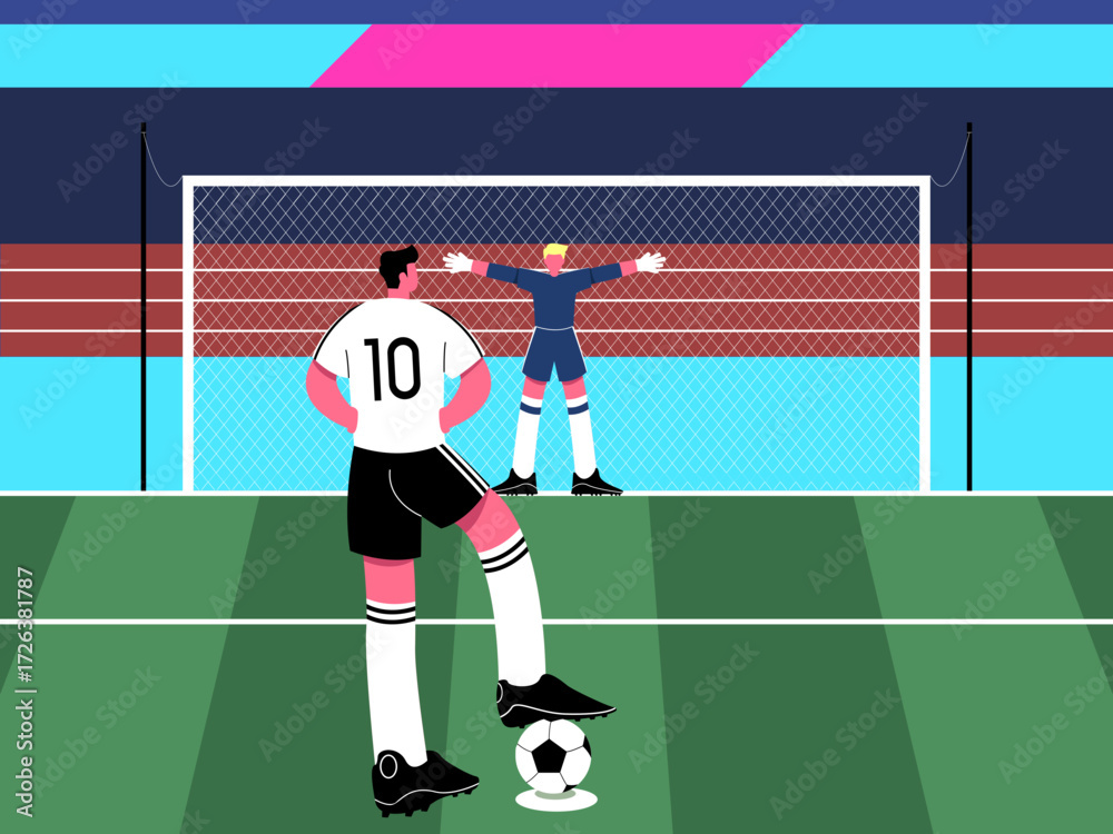 Φωτογραφία Soccer player prepares for penalty kick facing goalkeeper under stadium lights capturing tension focus and skill in a decisive moment of competition on vibrant green field