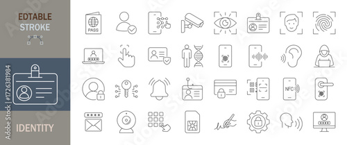 Identity icon set. Editable line icons. Vector illustration.