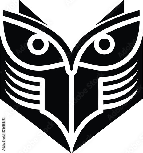 Black and white butterfly and owl heart vector tattoo illustration