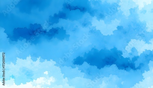 Watercolor Blue Brush Strokes Background Design with Abstract Sky and Clouds Vector Illustration