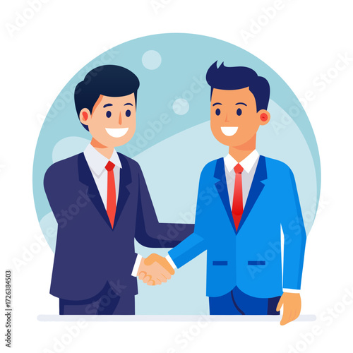 Confident businessmen sealing a deal with a firm handshake celebrating partnership success in a bright, modern business environment