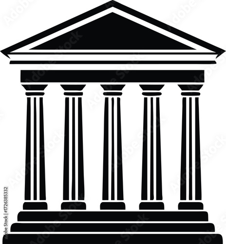 Classic greek temple facade with columns and pediment silhouette