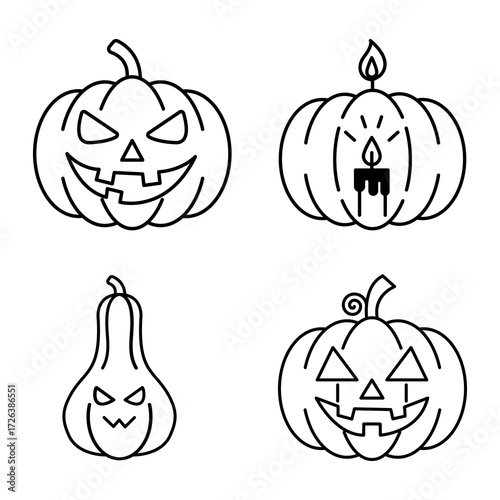 Halloween themed Pumpkin Illustrations with Variety of Faces 