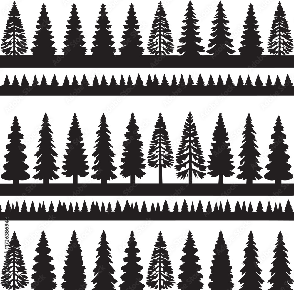 Fototapeta premium Stylized conifer tree borders for nature landscape decoration design