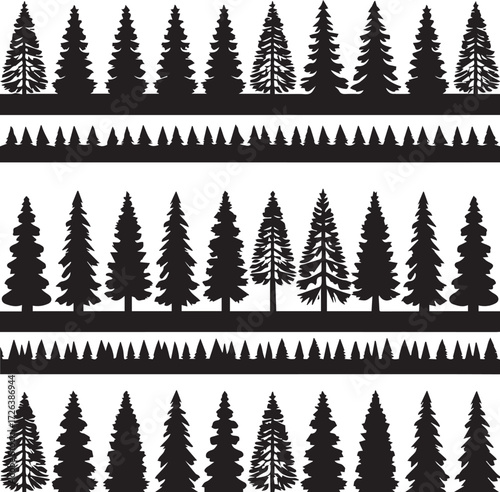 Stylized conifer tree borders for nature landscape decoration design