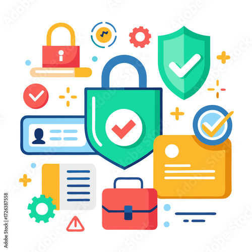 Modern digital security icons safeguarding data and identity with modern design elements for business and technology concepts