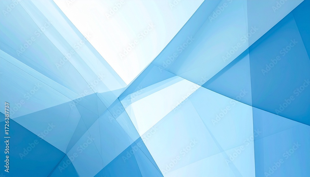 Obraz premium Abstract blue-white gradient with layered translucent polygons and angular motion, evoking depth, clarity, and digital elegance.