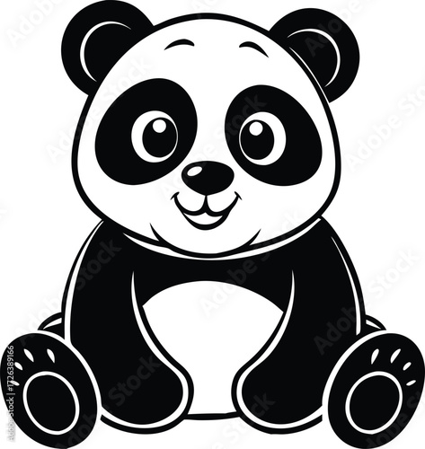 Cute cartoon panda bear sitting and smiling
