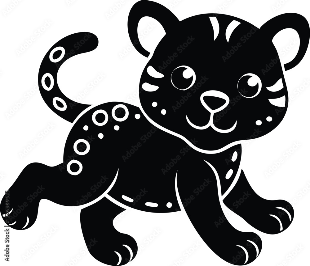 Obraz premium Cute cartoon black panther cub walking with playful spots