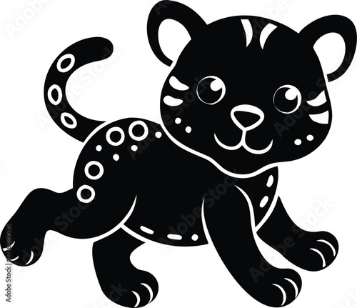 Cute cartoon black panther cub walking with playful spots
