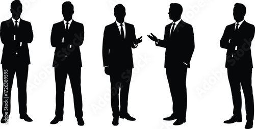 Businessmen silhouettes, corporate professionals, formal suits, standing poses, leadership, teamwork, communication, confidence, office culture, executive style,