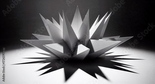 Intricate Folded Paper Patterns with Geometric Shadows in a Minimalist Palette