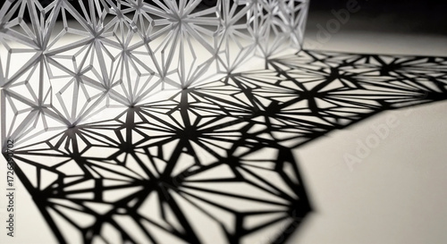 Intricate Folded Paper Patterns with Geometric Shadows in a Minimalist Palette