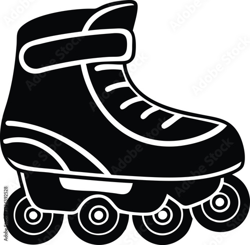Black and white silhouette of a roller skate with four wheels