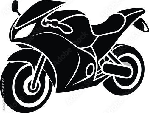 Black silhouette of a modern sport motorcycle on a white background