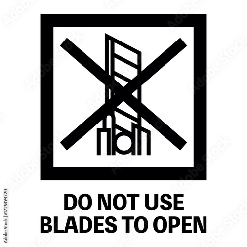 カッター厳禁のマーク（DO NOT USE BLADES TO OPEN）