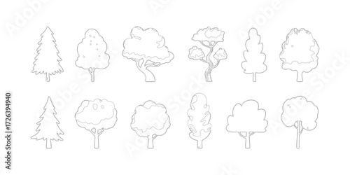 Tree Silhouette Outlines Collection for Landscape Design and Architectural Renderings