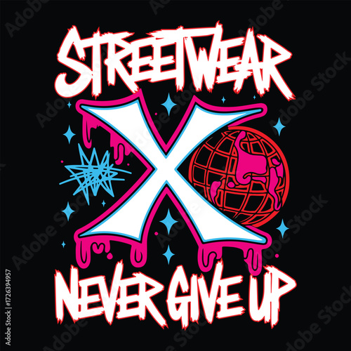 never give up graffiti slogan with painted design illustration. vector for print t shirt, typography, streetwear, hoodie posters, Perfect for T-shirt design, apparel, hoodie, etc. 