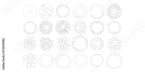 Top View Tree Outlines Collection Gray for Landscape Architecture Design and Planning