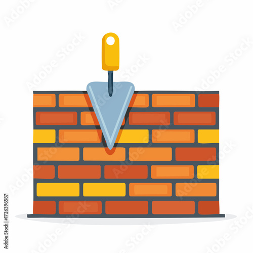 Illustration of a brick wall being built with a masonry trowel, symbolizing construction and building work.