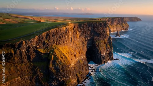 Aerial view of cliffs of moher ireland scenic coastline ocean waves landscape on transparent background