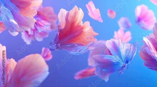 Floating flower petals abstract background