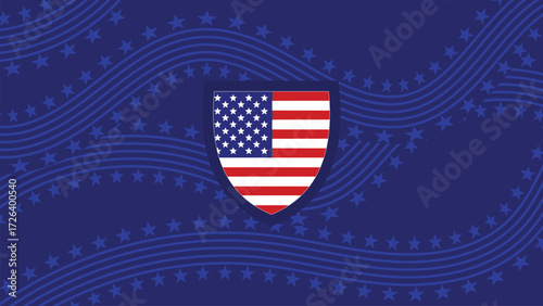 Modern USA Flag Shield Sport Background with Star Wave Pattern for World Cup 2026 Banner
