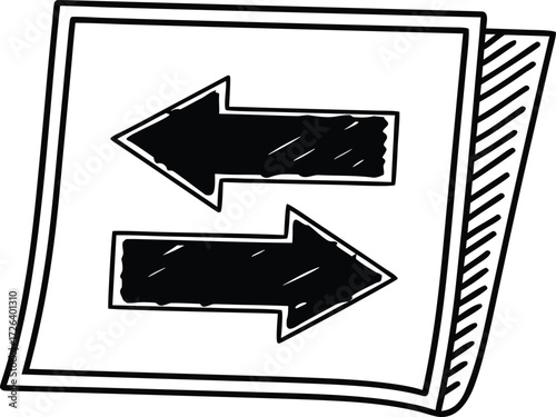 A stack of film photo slides with a symbol of two opposing horizontal arrows.