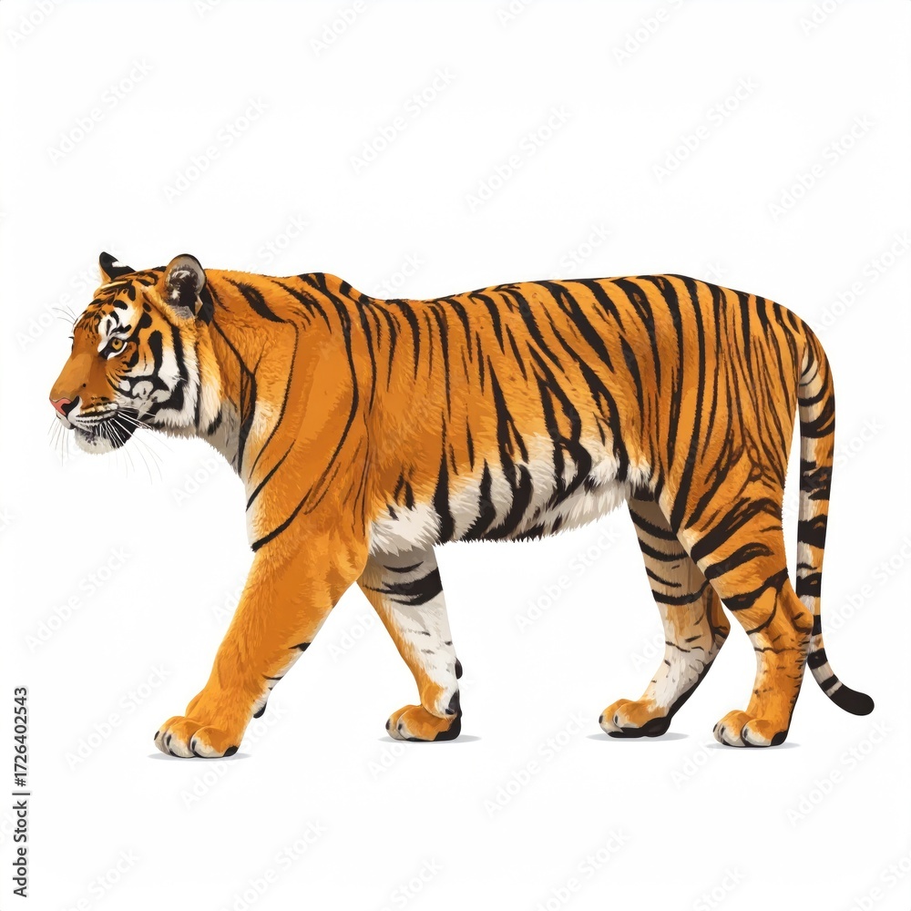 Obraz premium Tiger walking profile, digitally illustrated
