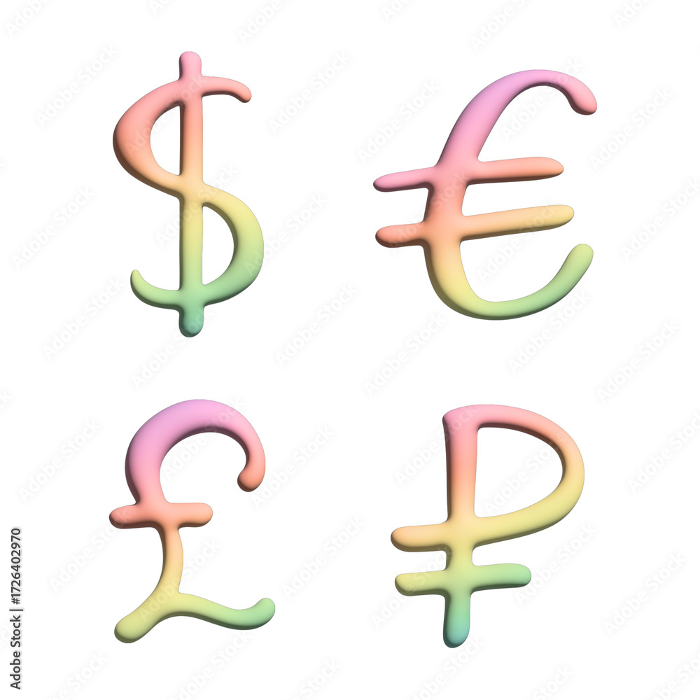 Obraz premium 3d multiple currencies symbol set Dollar euro pound ruble