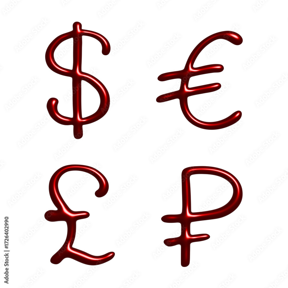 Obraz premium 3d multiple currencies symbol set Dollar euro pound ruble