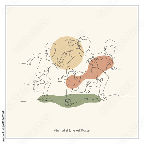 Dynamic line art of children running together, perfect for adding a minimalist and modern touch to kids' rooms or playful designs