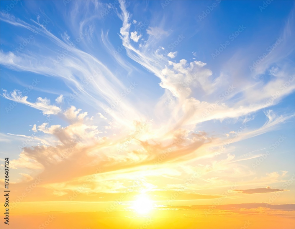 Obraz premium Vibrant sunset sky filled with fluffy clouds