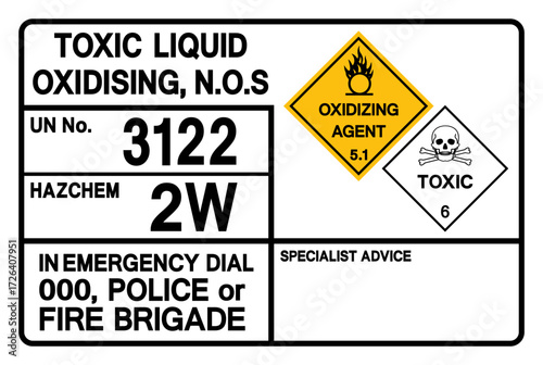Toxic Liquid Oxidising UN 3122 Symbol Sign, Vector Illustration, Isolate On White Background, Label.EPS10