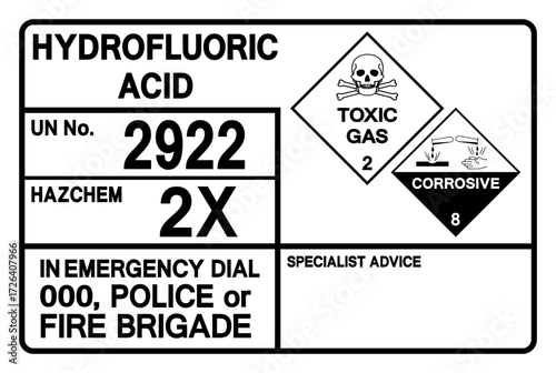 Hydrofluoric Acid UN 2922 Symbol Sign, Vector Illustration, Isolate On White Background, Label.EPS10
