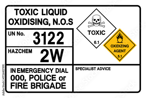 Toxic Liquid Oxidising UN 3122 Symbol Sign, Vector Illustration, Isolate On White Background, Label.EPS10