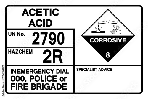 Acetic Acid UN 2790 Symbol Sign, Vector Illustration, Isolate On White Background, Label.EPS10