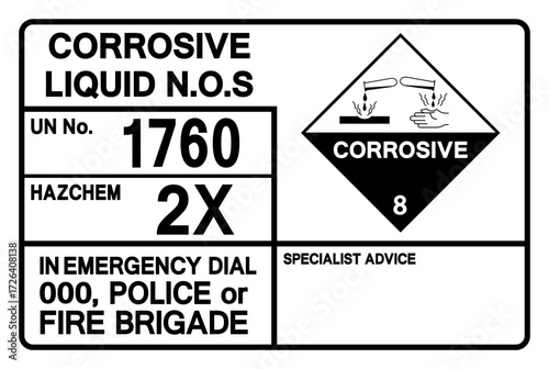Corrosive Liquid UN 1760 Symbol Sign, Vector Illustration, Isolate On White Background, Label.EPS10