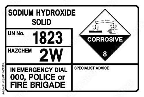 Sodium Hydroxide Solid UN 1823 Symbol Sign, Vector Illustration, Isolate On White Background, Label.EPS10