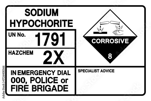 Sodium Hypochorite UN 1791 Symbol Sign, Vector Illustration, Isolate On White Background, Label.EPS10