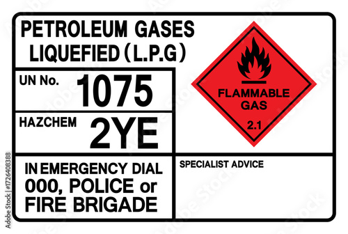 Petroleum Gases Liquefied LPG UN 1075 Symbol Sign, Vector Illustration, Isolate On White Background, Label.EPS10