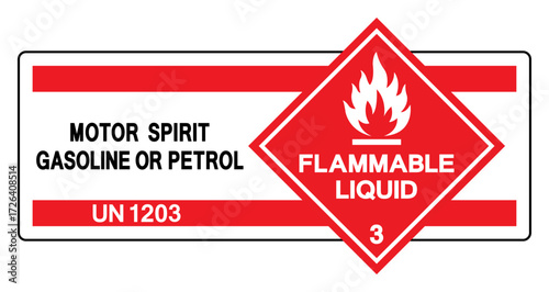 Motor Spirit Gasoline Or Petrol UN 1203 Symbol Sign, Vector Illustration, Isolate On White Background, Label.EPS10