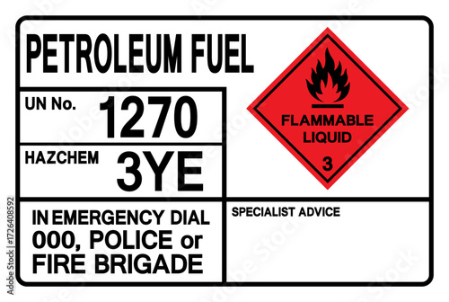 Petroleum Fuel Un 1270 Symbol Sign, Vector Illustration, Isolate On White Background, Label.EPS10