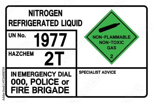Nitrogen Refgigerated Liquid UN 1977 Symbol Sign, Vector Illustration, Isolate On White Background, Label.EPS10