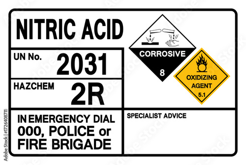 Nitric Acid UN 2031 Symbol Sign, Vector Illustration, Isolate On White Background, Label.EPS10
