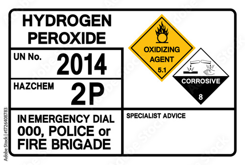 Hydrogen Peroxide UN 2014 Symbol Sign, Vector Illustration, Isolate On White Background, Label.EPS10