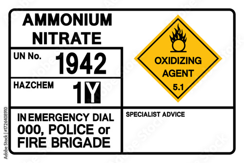 Ammomium Nitrate UN 1942 Symbol Sign, Vector Illustration, Isolate On White Background, Label.EPS10