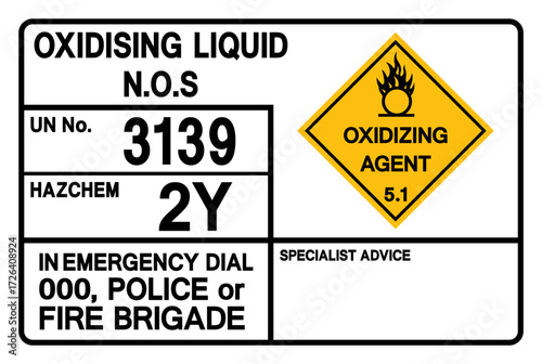 Oxidising Liquid UN 3139 Symbol Sign, Vector Illustration, Isolate On White Background, Label.EPS10